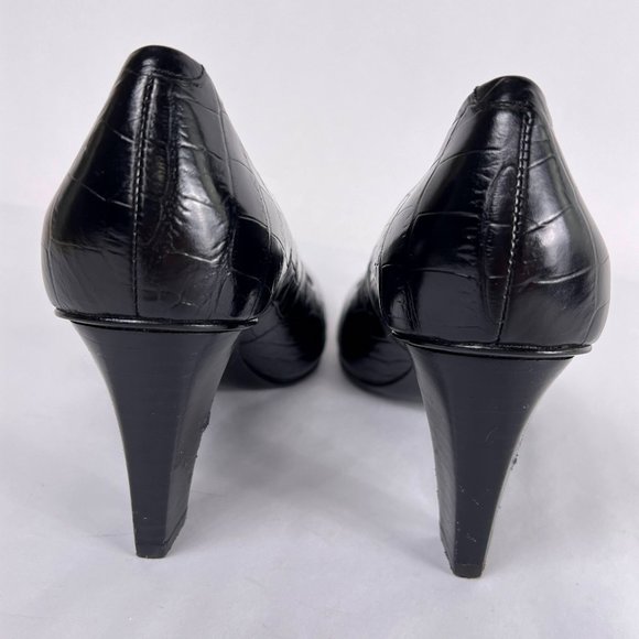 Coach Maxey Black Croc Embossed Leather Pumps Round Closed Toe Heels Size 5.5 - Picture 7 of 14